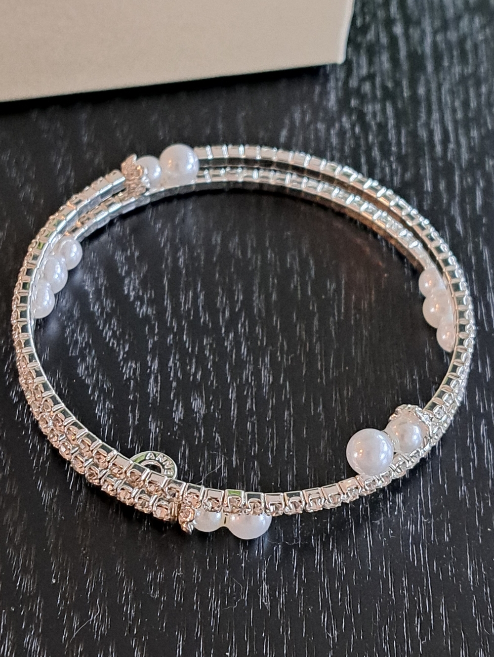 Anne Klein Silver and White Pearl and Rhinedtone Wrap Around Bracelet